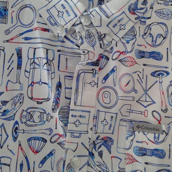 Columbia Men's All-Over Print Outdoor/Camping/First Aid Button Down; Size XL - Picture 3 of 4